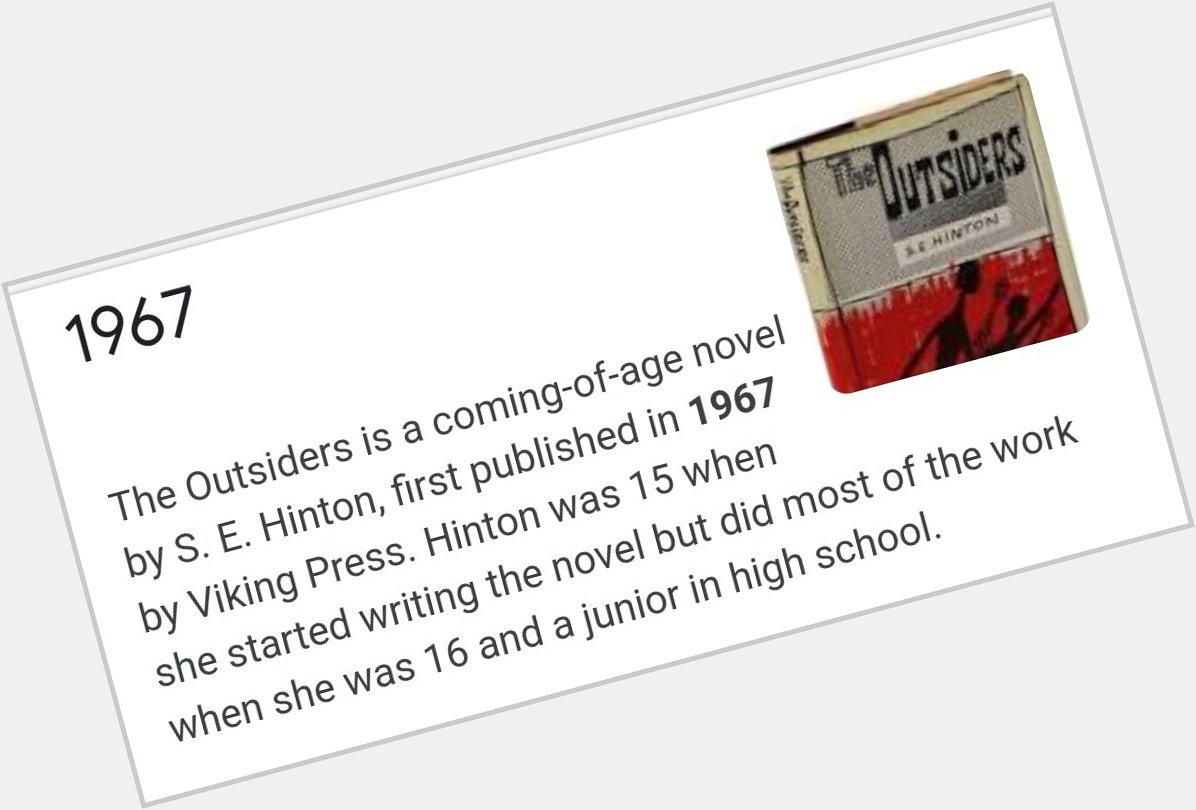 Happy birthday to S.E. Hinton who gifted us The Outsiders when she was just a High School Junior.   
