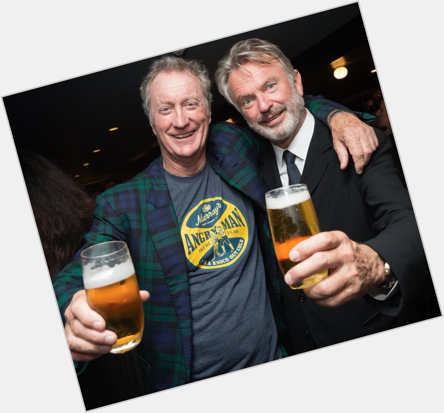 Happy Birthday New Zealand actor Sam Neill (September 14, 1947- ) sharing a pint with Australian actor Bryan Brown 