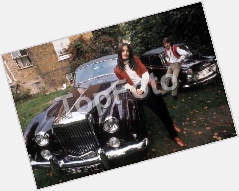 Happy 75th Birthday Sandie Shaw pictured with her then husband Jeff Banks with their Bentley and Wood & Pickett Mini 