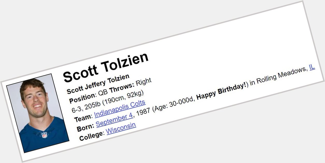 Woah, today is Scott Tolzien\s 30th birthday. Happy birthday, you\re the Week 1 starter. 
