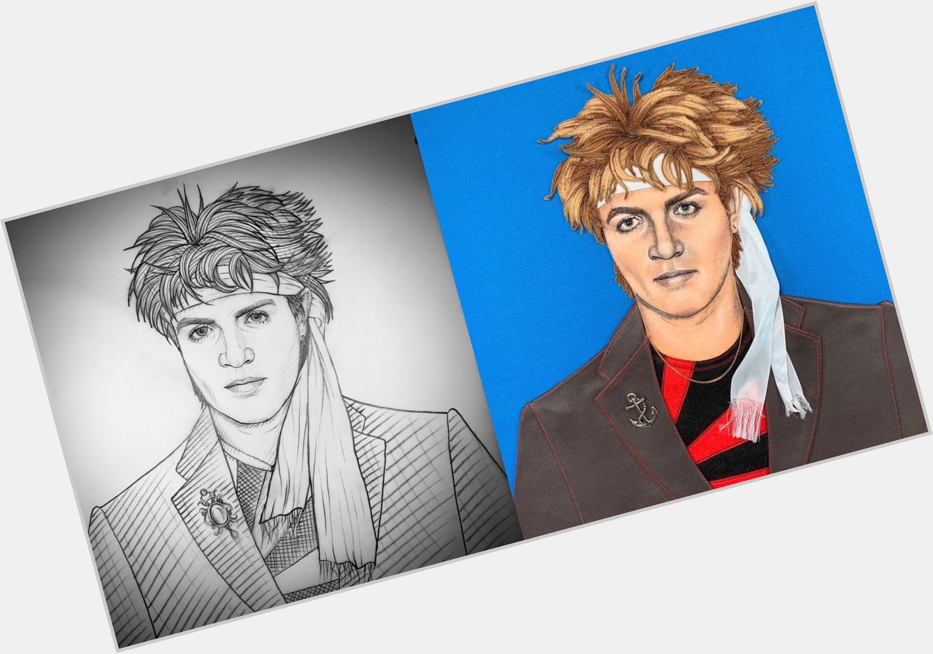 HAPPY BIRTHDAY SIMON LE BON !! HERE IS MY DRAWN PLAN, NEXT TO THE FINISHED SEWN PORTRAIT.  