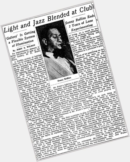 \"Sonny Rollins Ends 2 Years of Lone Experimenting\" NY Times, 18 Nov 1961. Happy birthday, Sonny. 