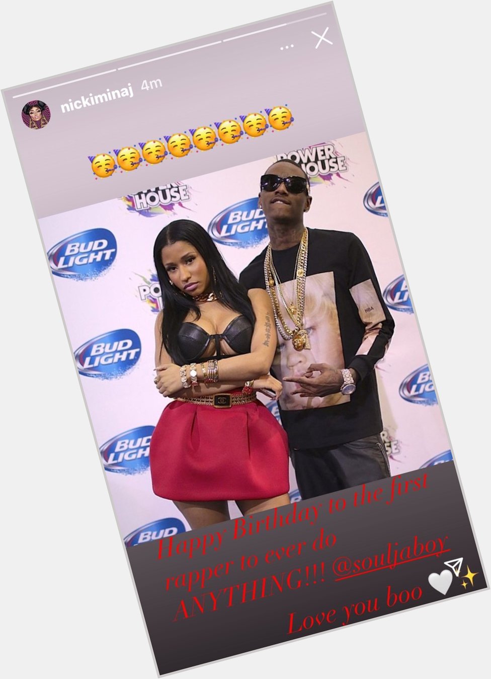 Nicki Minaj wishes Soulja Boy, the first rapper to ever do anything a happy birthday 