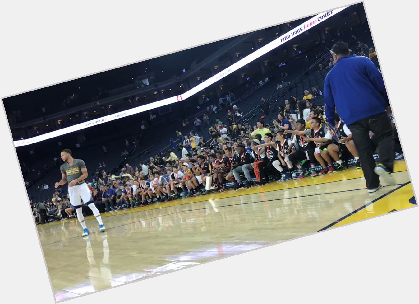 Kids sitting courtside sing Happy Birthday to Stephen Curry as the reigning 2-time MVP warms up!

