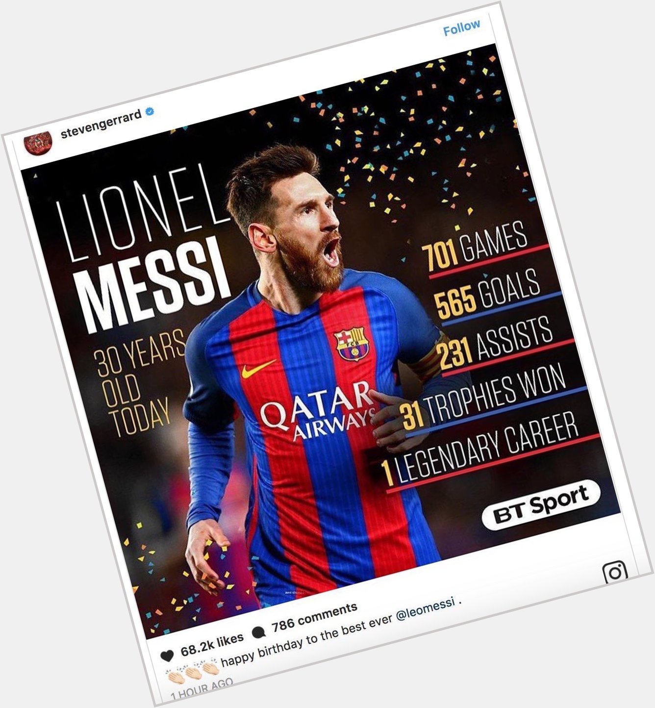Steven Gerrard on Instagram.      happy birthday to the best ever Leo Messi . 