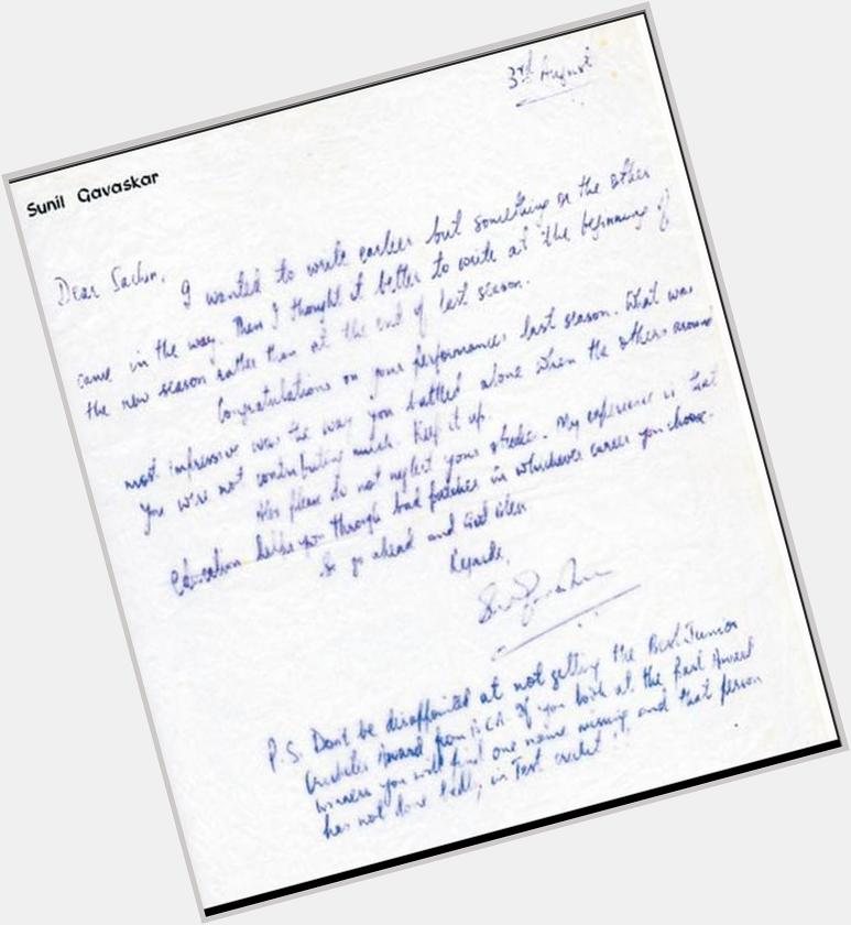Happy Birthday Sunil Gavaskar.

Gavaskar\s letter to consoling him for not getting the Best Jr Cricketer 