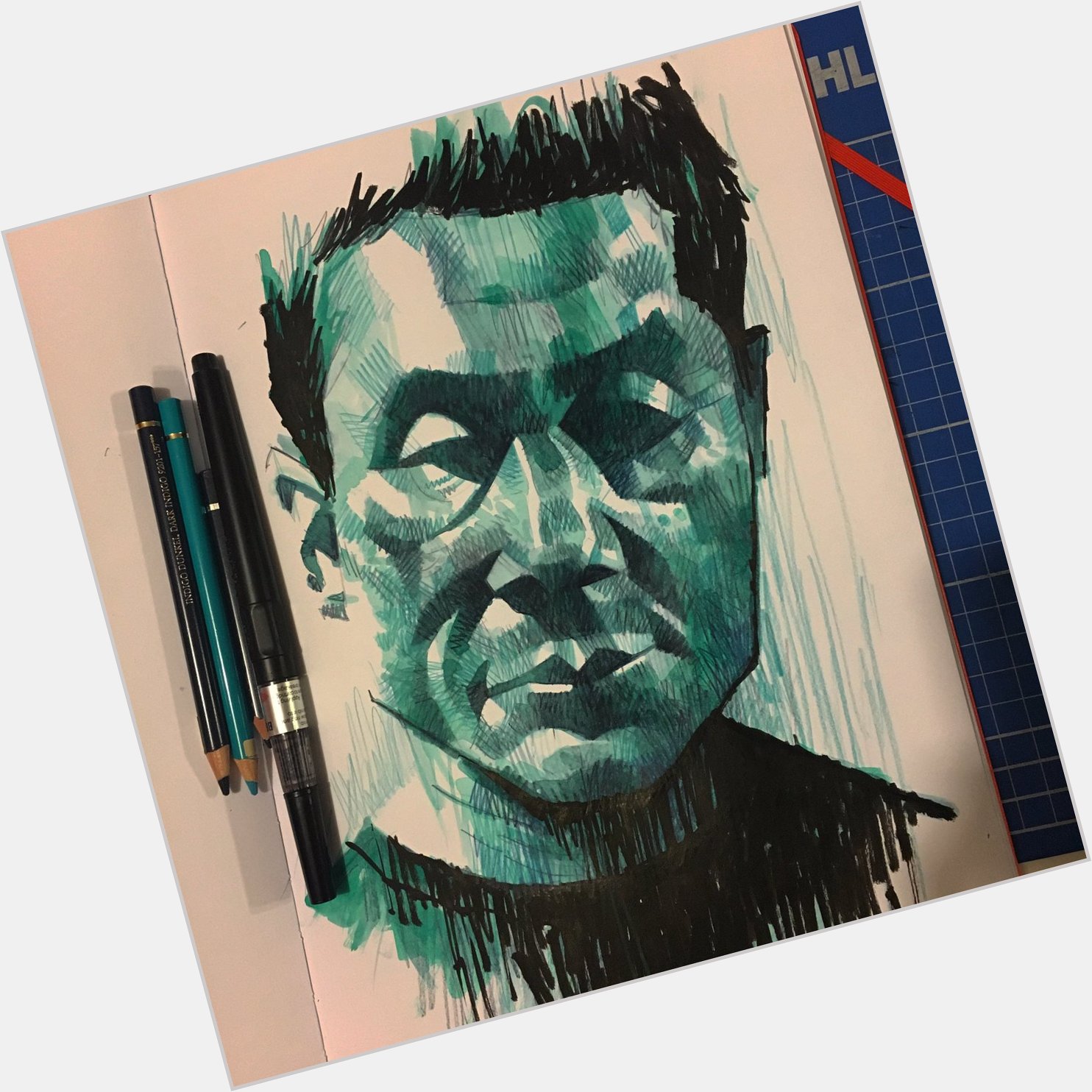 Happy birthday, \"Beat\" Takeshi Kitano. Colour pencil, watercolour & brushpen. 