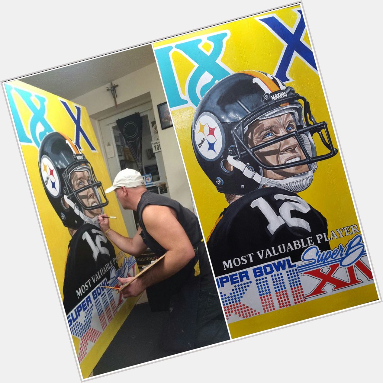 Happy birthday to Steeler great Terry Bradshaw. Had a lot of fun painting this 6 ft tall piece. 