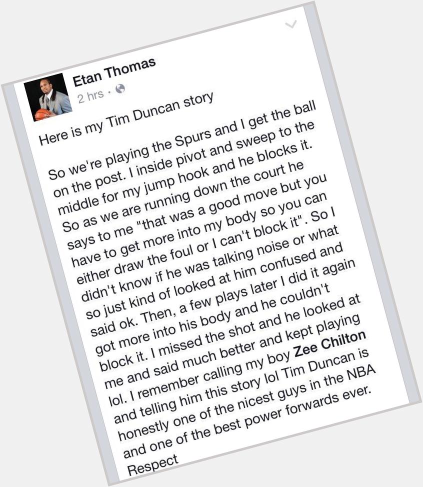 Happy 39th Birthday to the great Tim Duncan! Love this story from former NBA player Etan Thomas about Duncan 