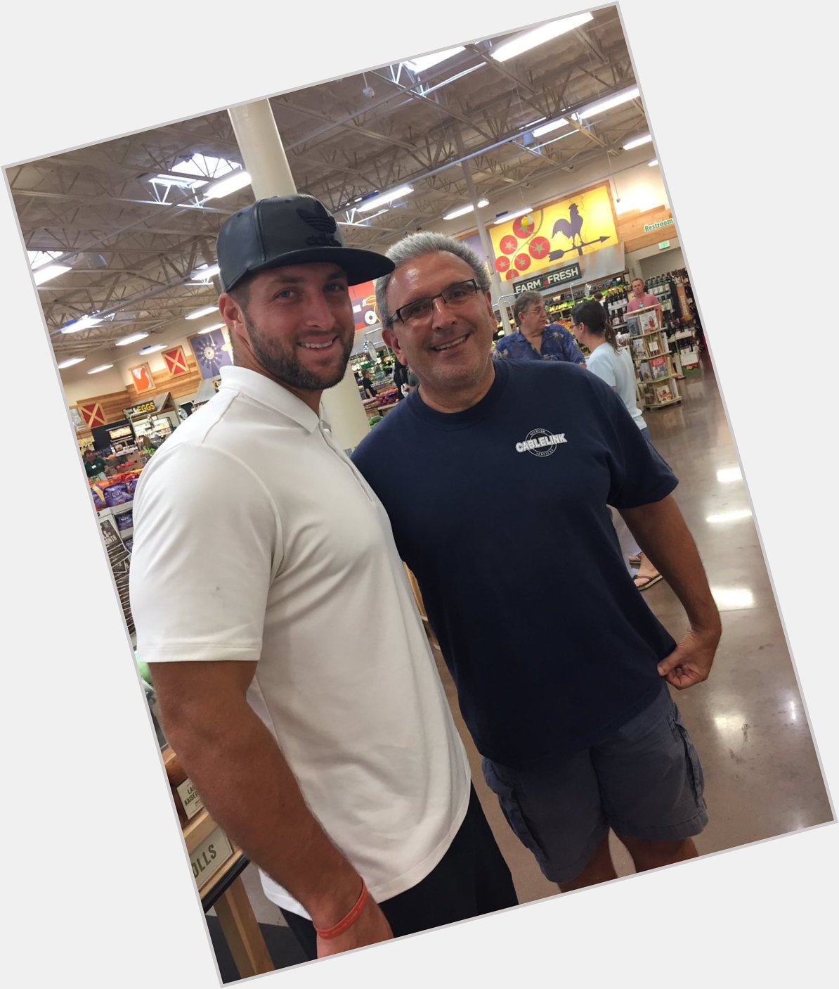 Today\s my dad\s birthday and he met Tim Tebow at the grocery store AND look how happy he is   