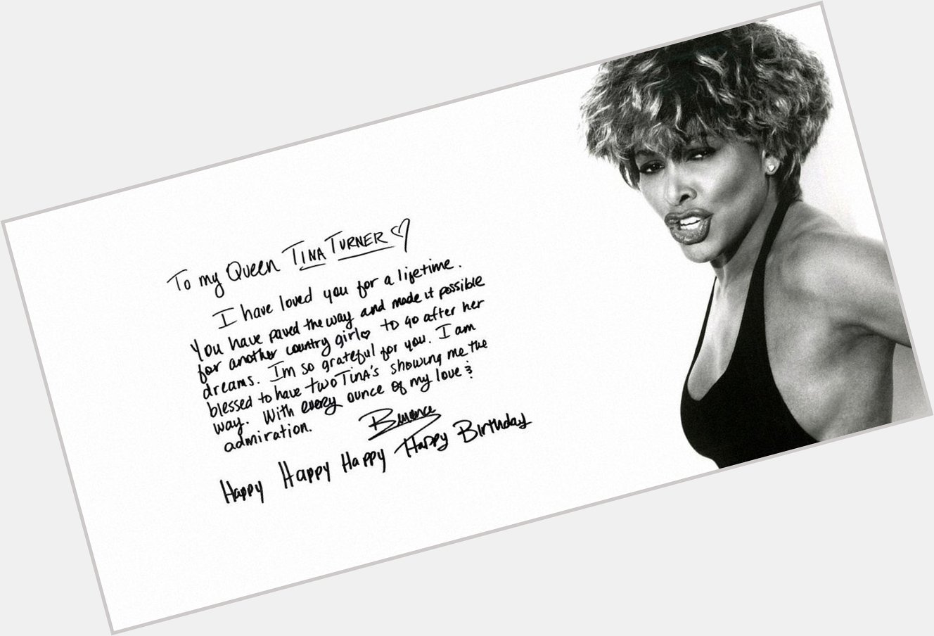Beyoncé wishing Tina Turner a happy birthday  