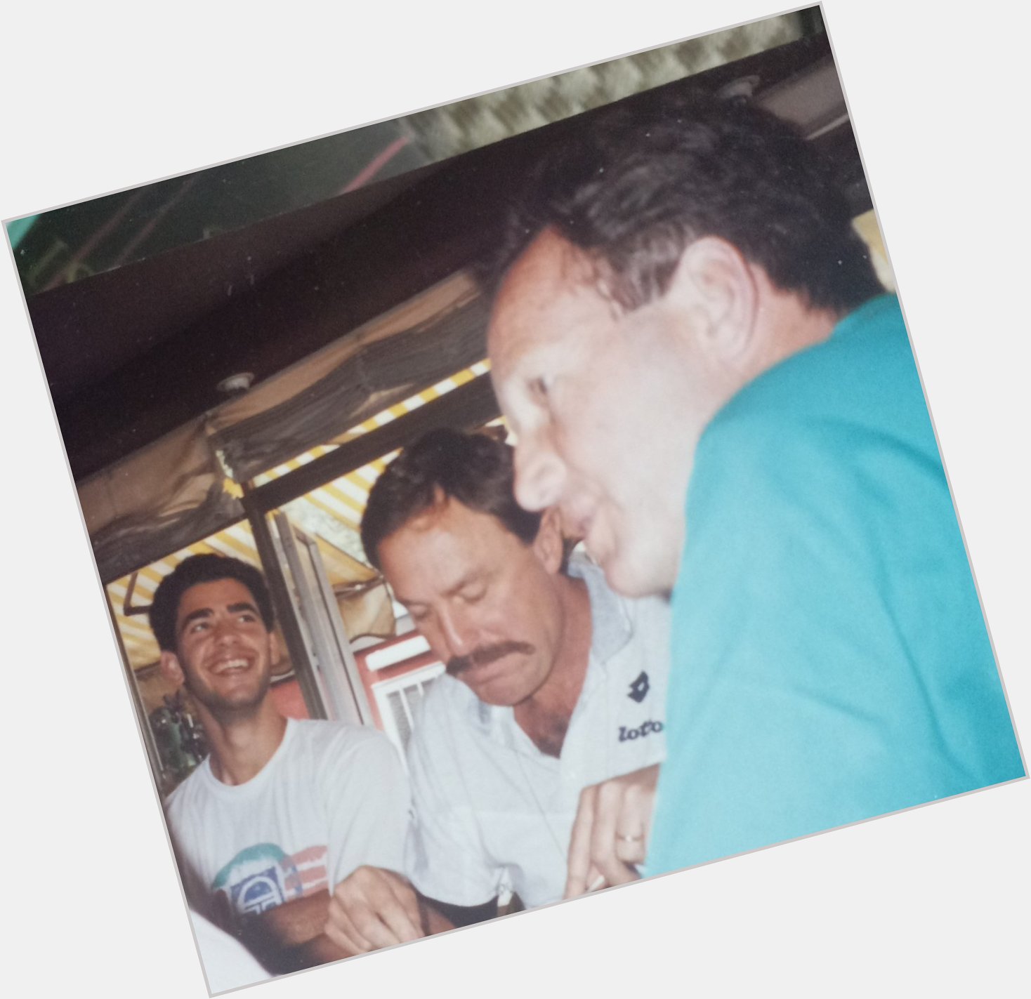 Happy Birthday Tom Okker. Lunching here with John Newcombe and a very young Pete Sampras at Foro Italico in 1990\s. 
