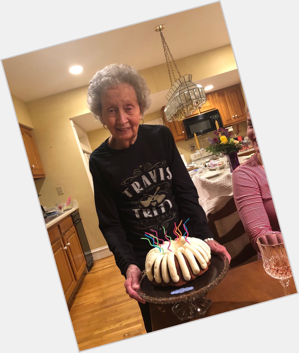 Happy Birthday Mom! Sporting her new Travis Tritt shirt, she makes 89 look good! 