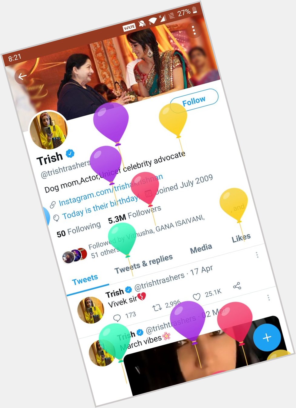  , Happy Birthday Trisha Krishnan. Lots of Love 