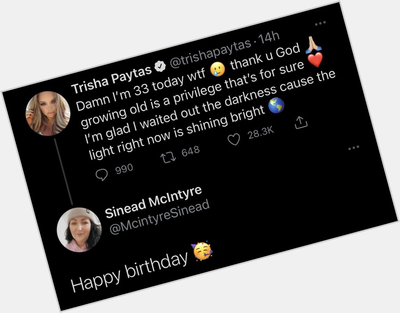 My mother wishing trisha paytas a happy bday...when worlds collide 