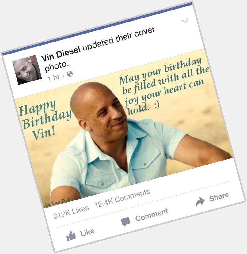 Vin diesel wishing himself happy birthday on facebook dot com 