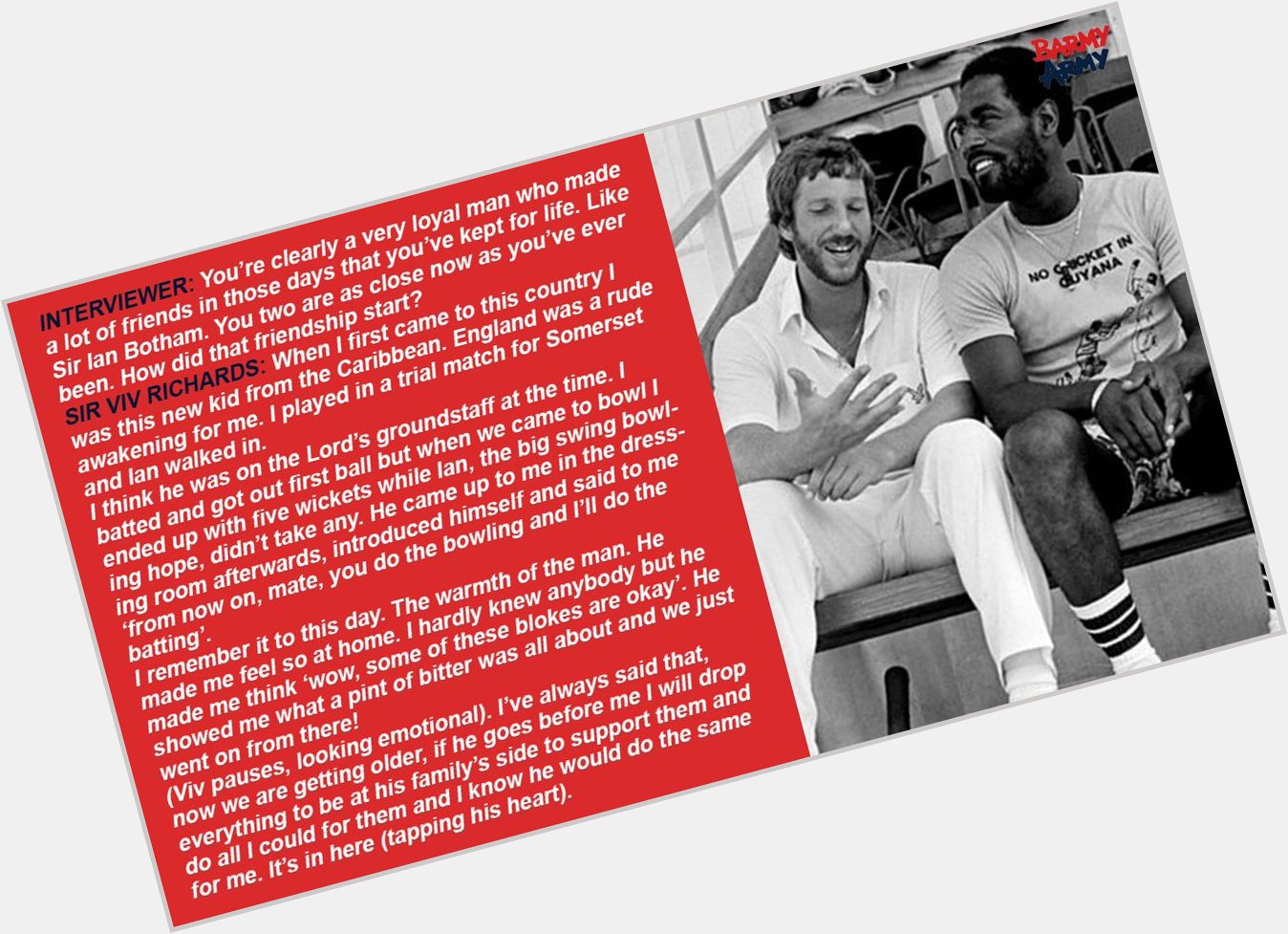 Happy Birthday Sir Viv Richards A beautiful story about him and his pal Beefy  