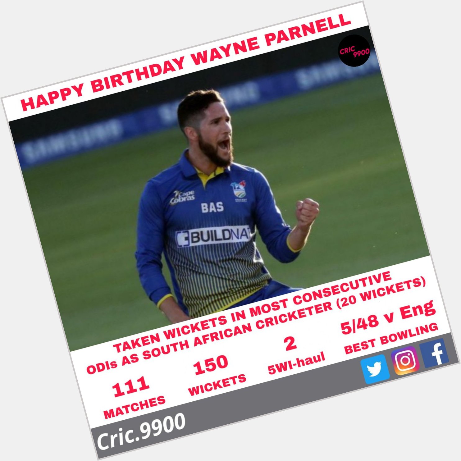 Happy birthday to South African left arm pacer Wayne Parnell   