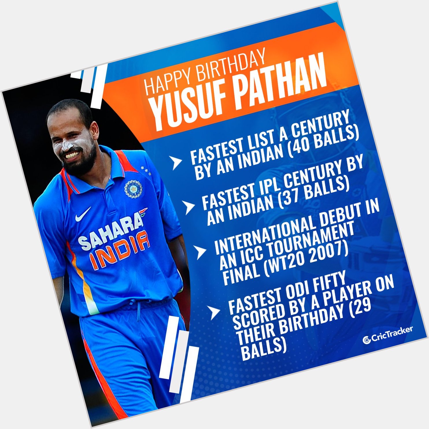Wishing Indian all-rounder Yusuf Pathan a very happy birthday.    