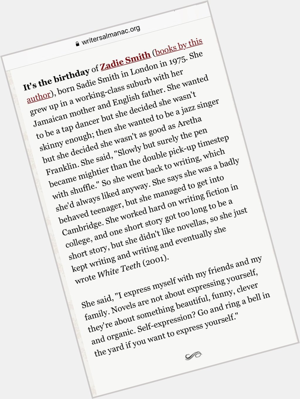 HAPPY BIRTHDAY TO Author Zadie Smith 